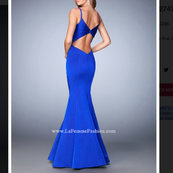 La Femme 22747 Sapphire Blue Mermaid Gown - Picture 2 of 4